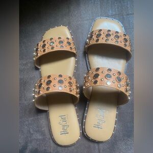 Corkys Tan and Black Studded Sandals